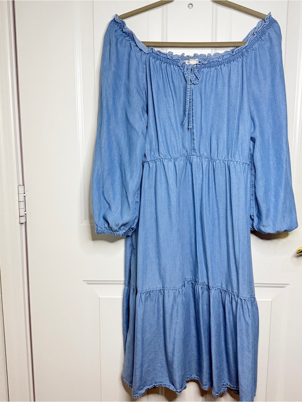 beachlunchlounge Light Blue Off-Shoulder Tiered Cotton Dress